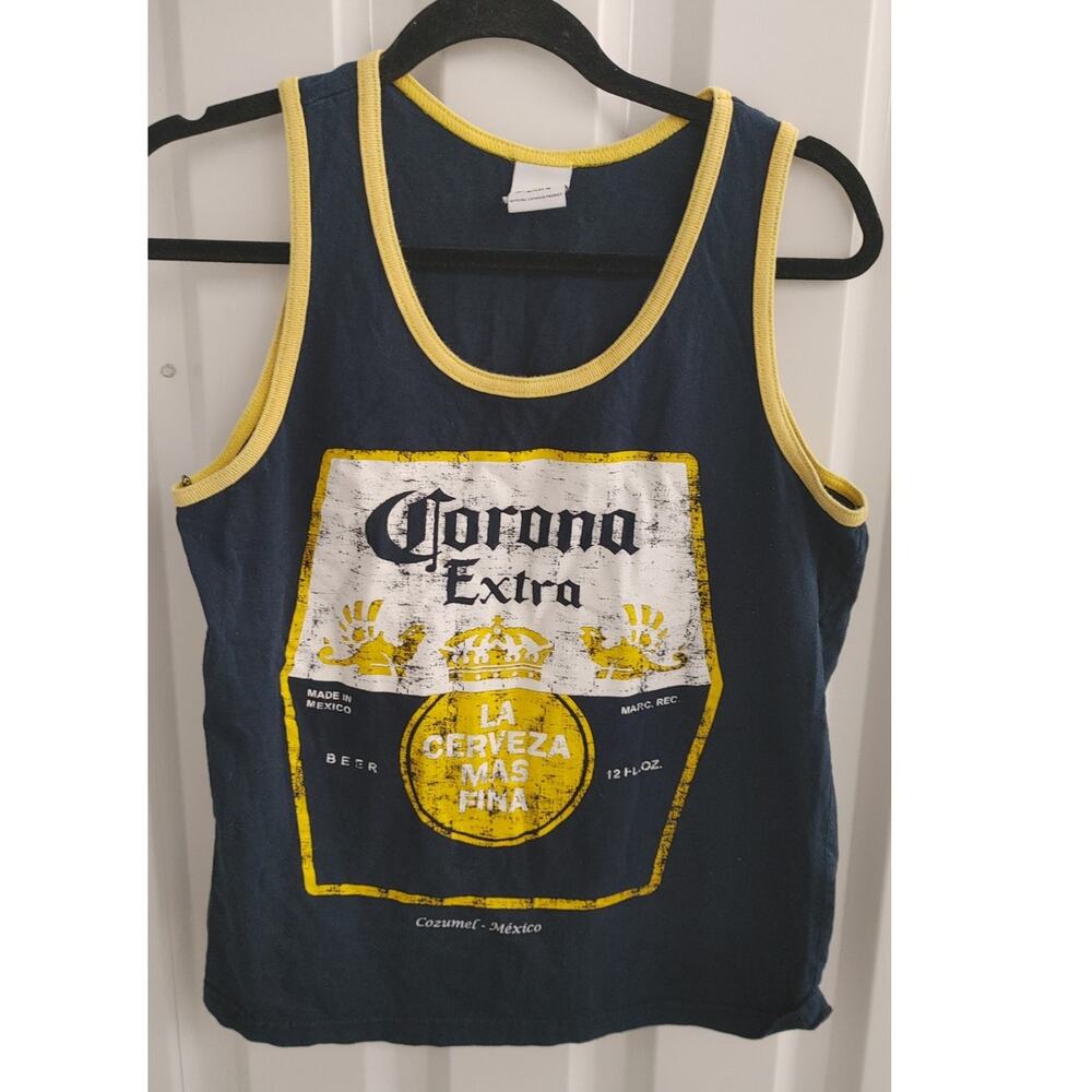 Vintage Corona Tank Top Medium Navy Blue